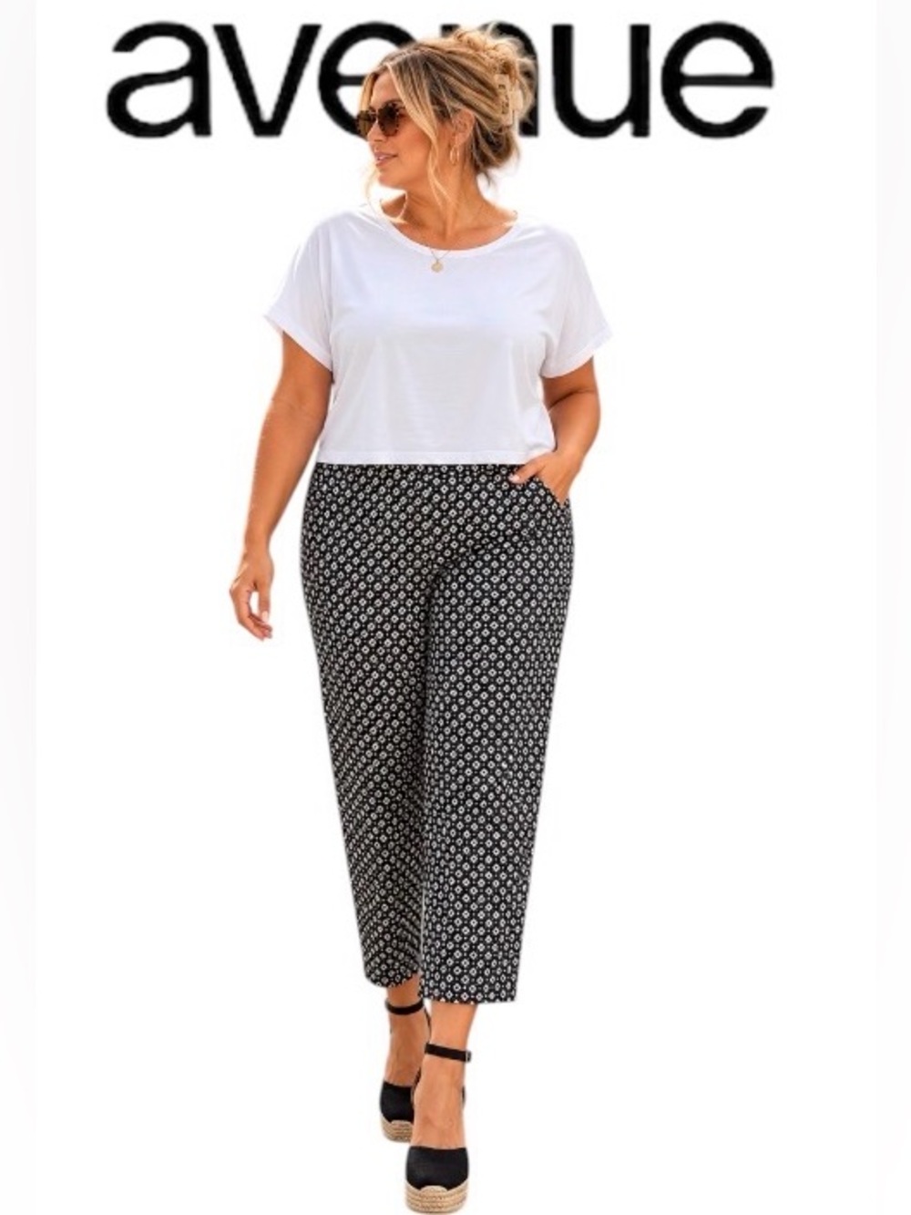 26W Stretch Print Patterned Ankle Trouser from AVENUE